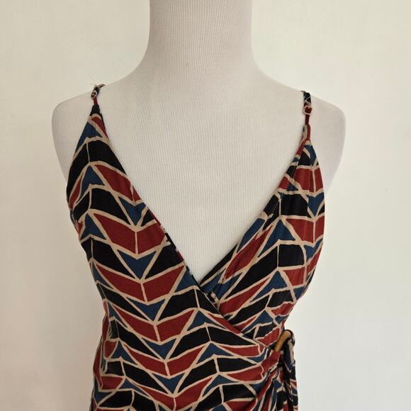 Free People Siren Wrap Maxi Dress Linen Adjustable Geometric Red Women Small - Picture 5 of 14